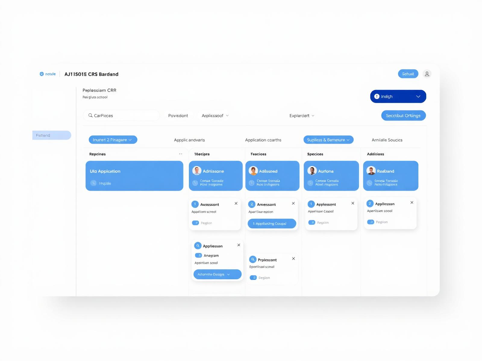 NBH Admissions CRM with Kanban pipeline, applicant cards and analytics