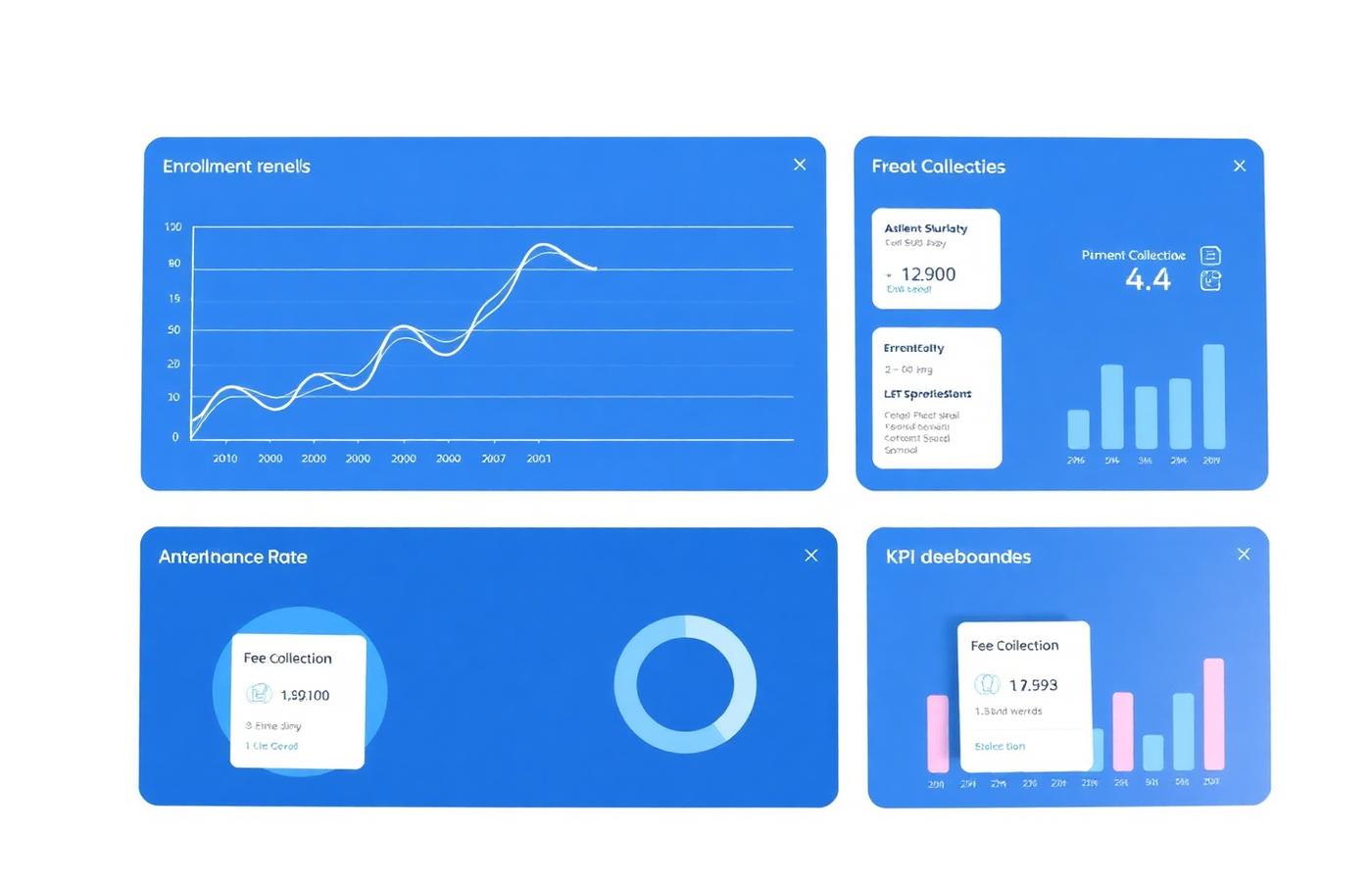 School analytics dashboards with enrollment trends, attendance and fee collection