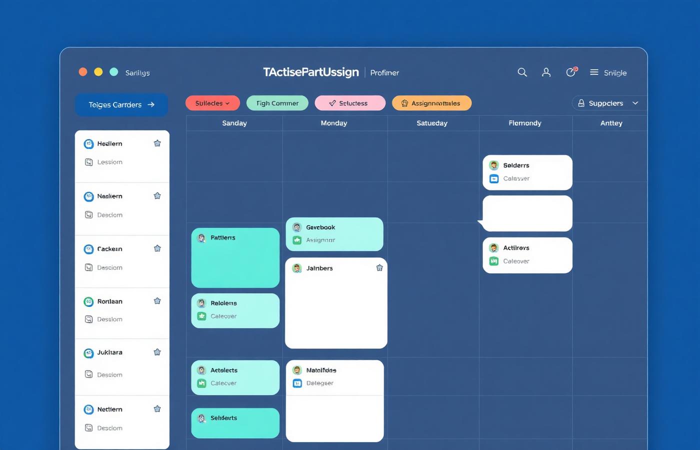 Teacher lesson planner with weekly timetable and assignment cards