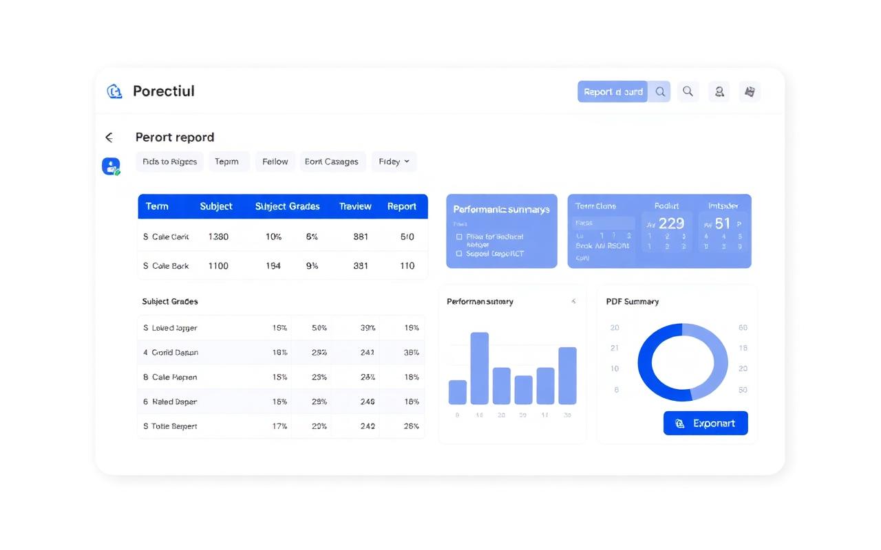 Report Cards module preview with built-in AI
